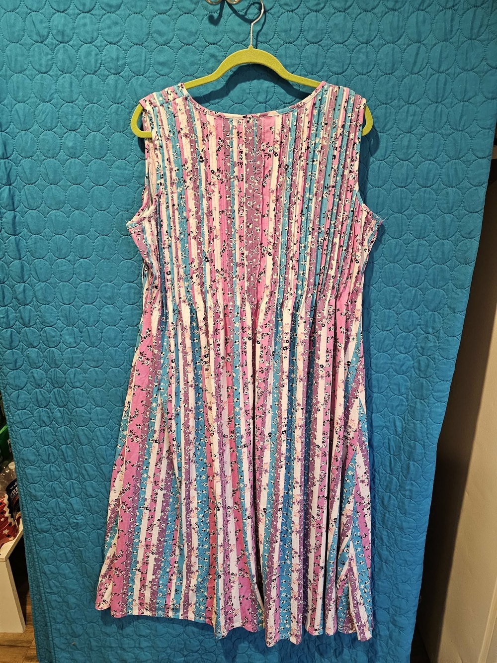Woman Within Pink, Blue & White Striped Sleeveless T Shirt Dress